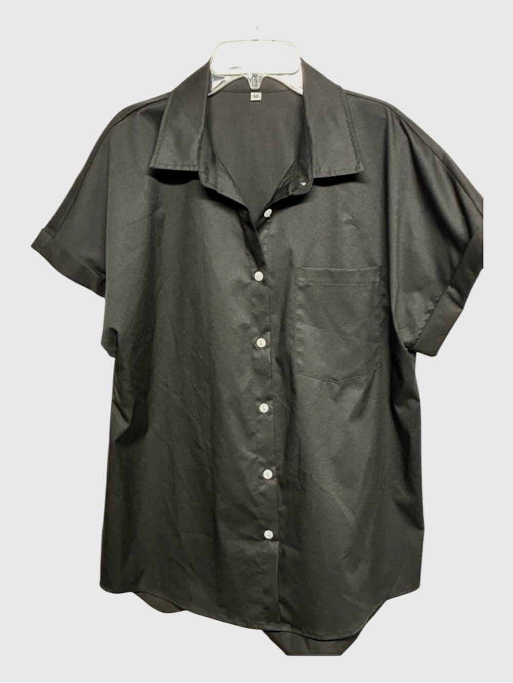 Women’s Black Button Up Blouse Short Sleeve Collared Shirt Relaxed Fit
